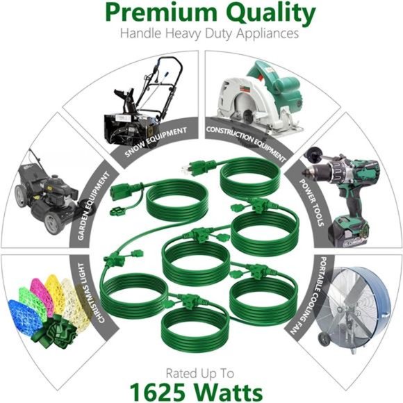 Outdoor Extension Cord 50 FT,Evenly Spaced 6Outlets Plugs,16/3 SJTW Weatherproof - Picture 5 of 6